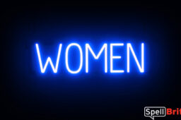 WOMEN sign, featuring LED lights that look like neon WOMEN signs