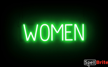 WOMEN sign, featuring LED lights that look like neon WOMEN signs