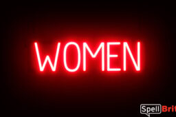 WOMEN sign, featuring LED lights that look like neon WOMEN signs