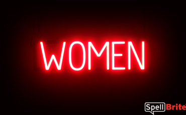 WOMEN sign, featuring LED lights that look like neon WOMEN signs