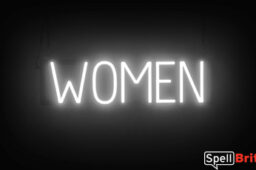 WOMEN sign, featuring LED lights that look like neon WOMEN signs