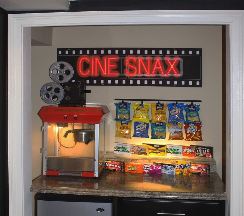 CINEMA sign, featuring LED lights that look like neon CINEMA signs