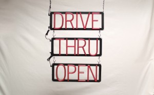 DRIVE THRU OPEN LED signs that use changeable letters to make window signs for your business