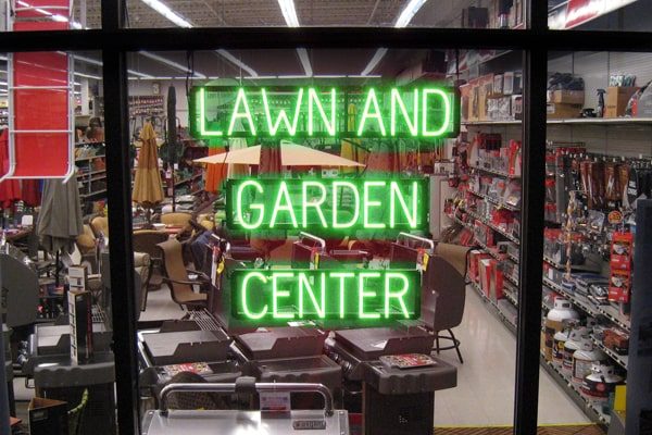 One of SpellBrite’s custom neon LED signs that lets passersby know they’ve found the “Lawn and Garden Center.”