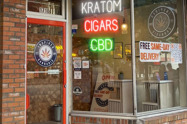 LED smoke shop signs advertising Kratom, Cigars, and CBD