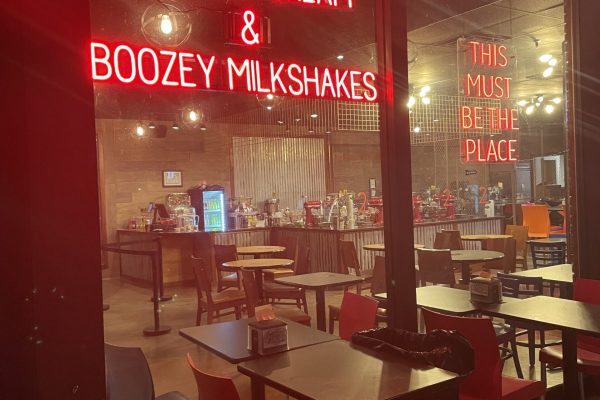 LED sign advertising Nitro Ice Cream and Boozey Milkshakes