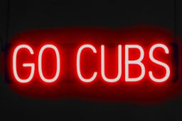 GO CUBS sign, featuring LED lights that look like neon GO CUBS signs
